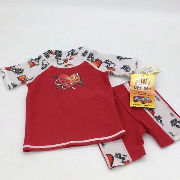 NWT Gruvy Wear UPF 50+ Matching Rash Guard Swim 2Pc Set size 0-6M - Picture 1 of 6